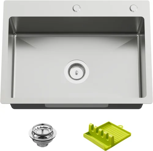 Vista 24 de Fregadero Negro de Cocina y Bar, Fregadero de Cocina de Acero Inoxidable de 15 x 17 Pulgadas para Empotrar, Fregadero de Bar Moderno de Un Solo