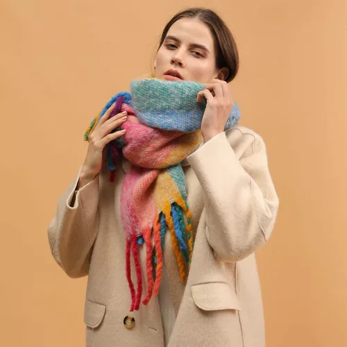 Vista 9 de Bufanda cálida para mujer, colorida y suave, cómoda, elegante chal de pashmina para clima frío, bufanda larga de moda, borla de coleta