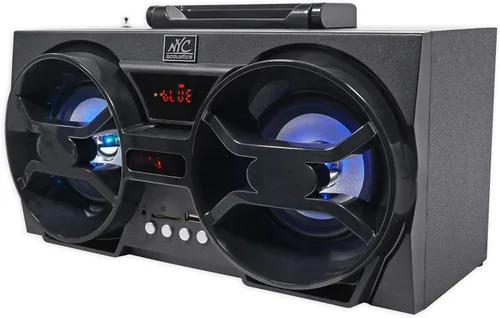 Vista 2 de NYC Acoustics NPB3 Dual 4 "Altavoz Bluetooth Boombox portátil+USB/SD/LED+Remoto, Negro