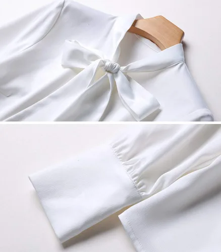 Vista 5 de Itemnew - Blusa formal de gasa para mujer, manga larga, cuello atado, ajuste relajado, con botones