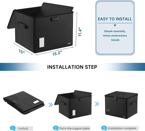 Vista 3 de Almacenamiento de cómics, caja apilable ignífuga y resistente al agua con bolsillo de malla con cremallera y ventana de etiquetas para 300-350 cómics
