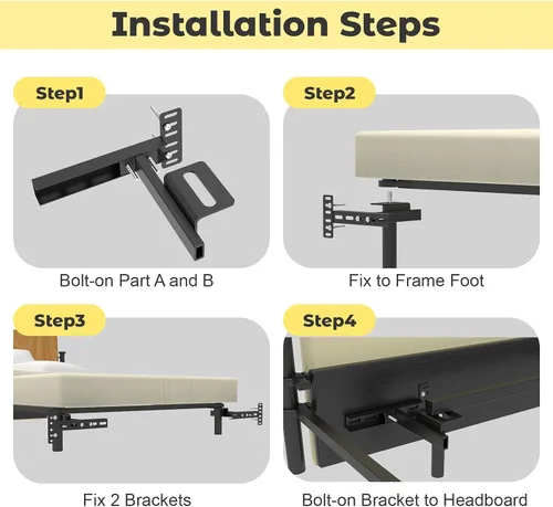 Vista 7 de Soportes de cabecera para marco de cama de metal, soportes ajustables universales para cabecero con kit de extensión de pie de cama que se ajusta a