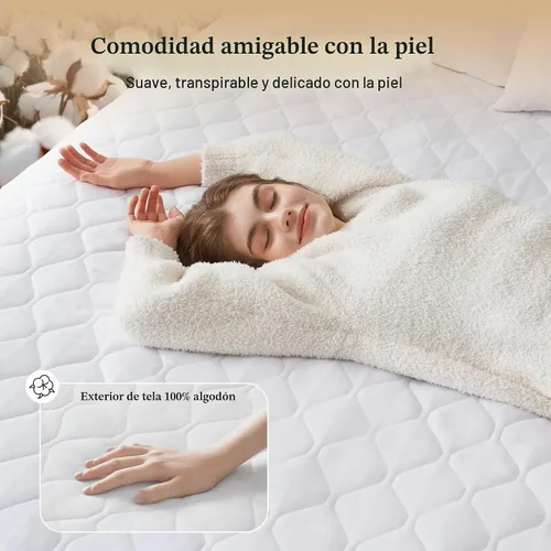 Vista 2 de Beautyrest - Cubrecolchón de algodón con calefacción - Calentador de cama con controlador de 20 ajustes de calor, temporizador de apagado