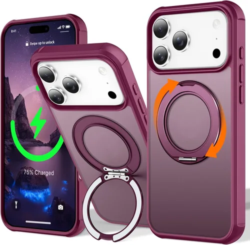 Vista 44 de UMIONE - Funda con diseño de anillo magnético giratorio de 360° para iPhone 11, soporte de bucle invisible integrado, compatible con Magsafe, funda