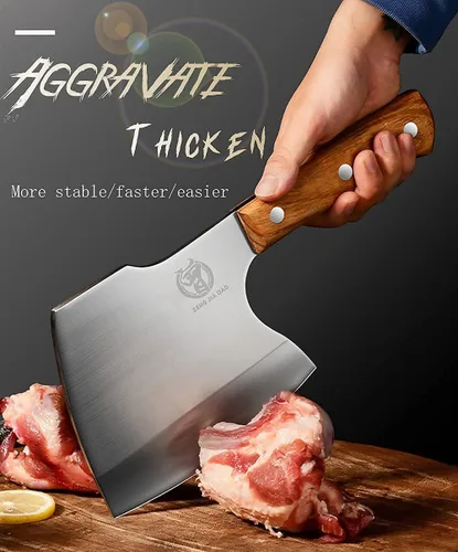 Vista 3 de Big Bones - Cuchillo de carnicero resistente, picador de hachas para cocina, restaurante, granja y matadero, cortar cualquier hueso, mango de madera