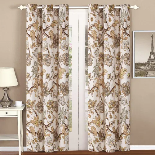 Vista 3 de All American Collection Moderno 4 PC Floral Impreso Hogar Dormitorio Cortinas a juego Beige