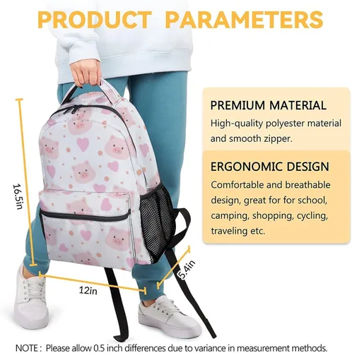 Vista 3 de Mochila de cerdo para niñas y niños, mochilas blancas de 16 pulgadas para la escuela, bonita mochila ligera para niños, Cerdo1-1, Personalizado