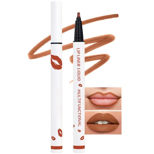 Vista 14 de Kaely Lápiz delineador de labios líquido de larga duración rosa impermeable, marcador de manchas de 24 horas, delineador de labios 2 en 1 mate