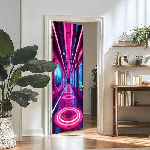 Vista 3 de Calcomanías para puerta, 3D y 90, diseño de arcade, visera, VR, aventura, murales, papel tapiz autoadhesivo para puerta, póster para dormitorio