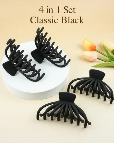 Vista 7 de Paquete de 4 pinzas para el cabello para mujer, pinzas grandes de 4.7 pulgadas para cabello grueso y delgado, pinzas de pelo grandes mate Negro