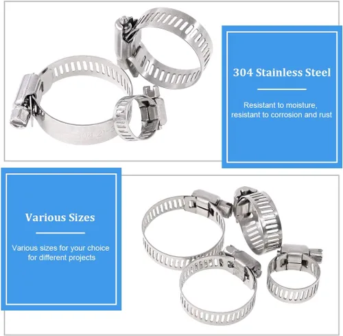 Vista 4 de Glarks Kit surtido de abrazaderas de manguera de engranaje helicoidal ajustable de 50 piezas de 0.315-1.496 in de rango de acero inoxidable