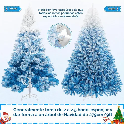 Vista 7 de Yaheetech - Árbol artificial de Navidad preiluminado de 9 pies con 900 luces incandescentes de color blanco cálido, árbol de Navidad con flecos