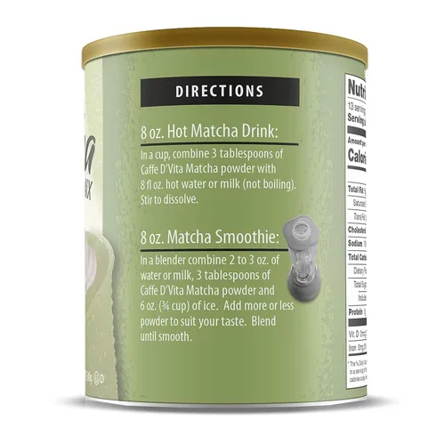 Vista 6 de Caffe D'Vita Mezcla de bebida de té verde matcha, polvo de té verde matcha japonés, sin gluten, baja en grasa, sin colesterol, sin aceites