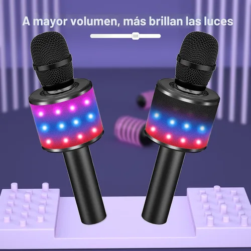Vista 5 de Micrófono de karaoke BONAOK para niños y adultos - micrófonos Bluetooth con luces de disco, efecto eco, altavoz incorporado, reproductor de karaoke