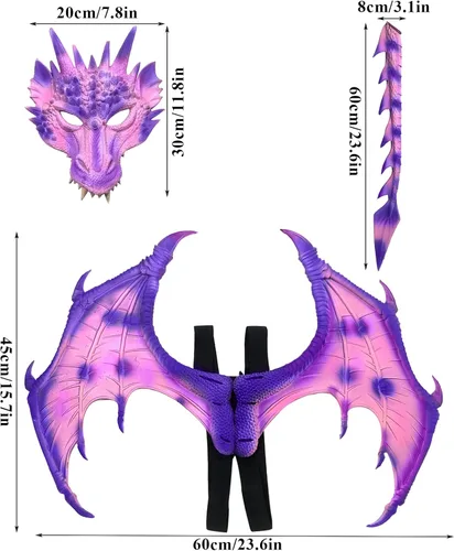 Vista 2 de XIANIWTA Kids Dragon Wings Costume Dinosaur Tail Mask Set Cosplay costume