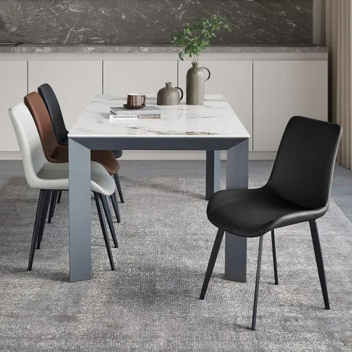 Vista 7 de seonyou Juego de 4 sillas de comedor de piel sintética negra para cocina, comedor, cómoda silla moderna de mediados de siglo con patas de metal