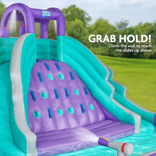 Vista 7 de SUNNY & FUN Ultra Climber - Parque inflable de tobogán acuático – Resistente para diversión al aire libre – Pared de escalada, dos toboganes