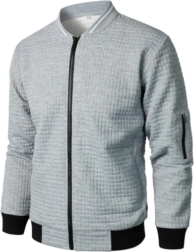 Vista 3 de HOOD CREW Chaquetas casuales ligeras para hombre, chaqueta de bombardero universitario con cremallera