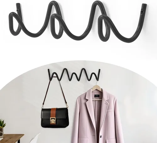 Vista 2 de Perchero de Pared con Montaje en Pared, Ganchos de Pared Creativos con Capacidad de 20KG, Fácil Instalación, Ganchos Multiusos para Abrigo, Negro