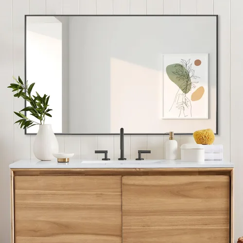 Vista 19 de LEDLUX Espejo de baño negro de 20 x 36 pulgadas, espejo sin cobre, espejo de tocador con marco de aleación de aluminio, espejo rectangular montado