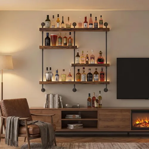 Vista 4 de Estante de vino de pared de 4 niveles con LED, estantes de barra