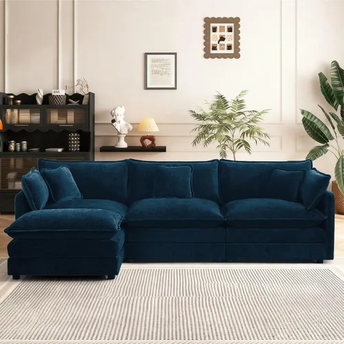 Vista 51 de Sofá seccional modular convertible de 76.7", sofás de dos plazas de chenilla con asiento profundo y cojines tipo loveseat para sala de estar, Beige