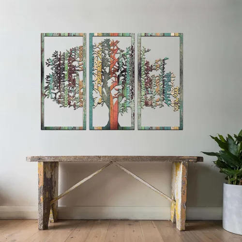Vista 3 de Venovez Arte de pared de árbol de la vida, 3 piezas, color (metal y madera), árbol náutico de la vida, colgante de pared