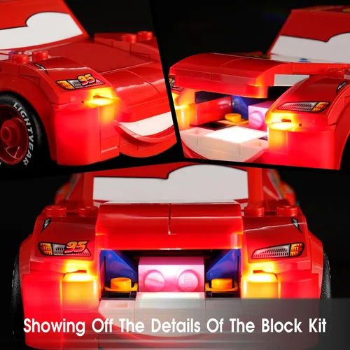 Vista 4 de Juego de luces LED para Lego 77255 Lightning McQueen, kit de luz compatible con el modelo de bloques de construcción Lego 77255, no incluye el juego