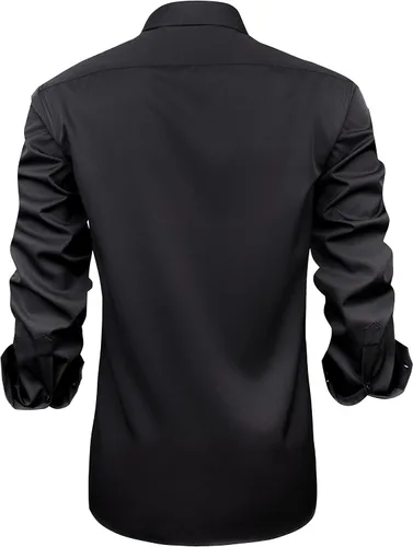 Vista 3 de J.VER Camisa de vestir de manga larga para hombre, estilo informal, elástica, sin arrugas, ajuste regular, abotonada
