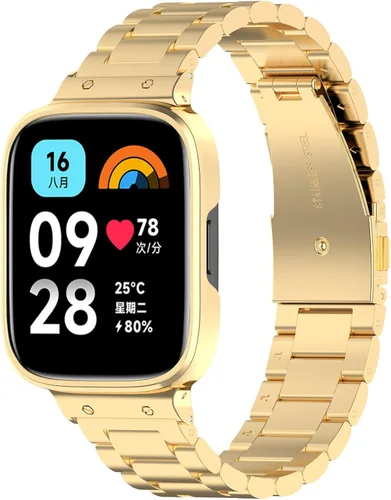 Vista 10 de Correa de reloj compatible con Redmi Watch 3 Active/Watch 3 Lite, correa de metal de acero inoxidable con funda, pulseras ajustables para Redmi