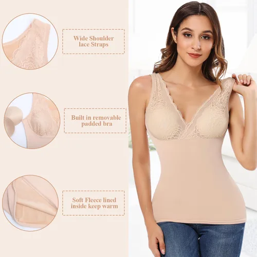 Vista 3 de JOYSHAPER Ropa interior térmica para mujer, con forro polar, sin mangas, cálida, capa base, chaleco de invierno