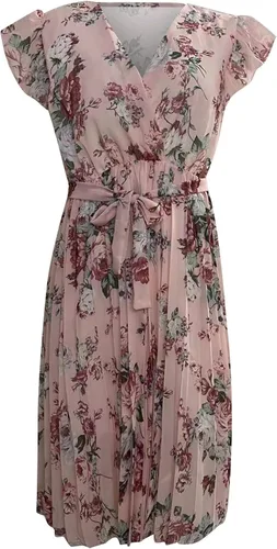 Vista 4 de FOVIGUO Vestido holgado de gasa con volantes para mujer, vestido envolvente con lazo en la cintura, elegante, vestido de fiesta de cóctel