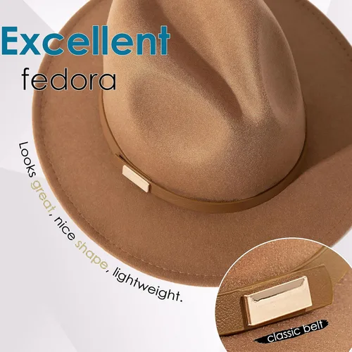 Vista 59 de Sombreros Fedora para hombre, sombrero Panamá de ala ancha con cinturón clásico Unisex Felt Fedora, Adjustable Fit, Breathable Sweatband, All-Day