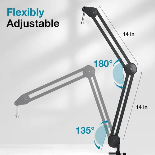 Vista 5 de InnoGear Soporte de micrófono con brazo de brazo, carga máxima de 4.4 libras, soporte de brazo de micrófono de escritorio para Blue Yeti HyperX