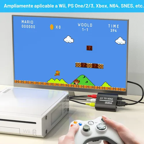 Vista 5 de GINGIN Convertidor AV a HDMI, adaptador AV a HDMI, compatible con 720p/1080p para reproductores de DVD PS1/PS2/PS3/Xbox