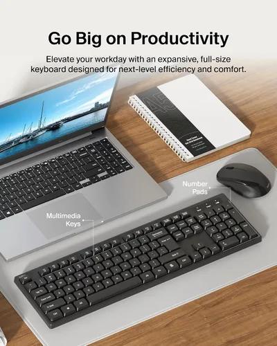 Vista 3 de Belkin Teclado y mouse inalámbricos con receptor USB-A, juego de teclado con mouse inalámbrico, diseño ergonómico para el hogar, oficina