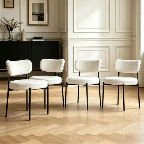 Vista 10 de Boucle - Juego de 2 sillas de comedor, modernas sillas de cocina tapizadas de mediados de siglo con respaldo curvado y patas de metal negro, sillas