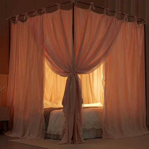 Vista 5 de AIOOO Dosel de Cama con Cortina de Princesa de 4 Postes de Doble Capa Cómoda Mosquitera de Malla y Tela para Niñas Adultas Decoración de Dormitorio