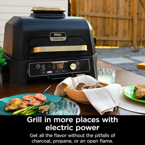 Vista 8 de Ninja Woodfire Pro Connect XL - Parrilla y ahumador para exteriores Bluetooth, aplicación habilitada Parrilla 7 en 1, ahumador de barbacoa