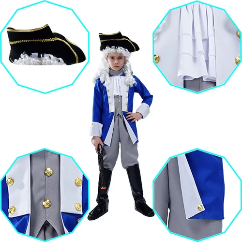 Vista 7 de Disfraces generales coloniales para niños y niñas para fiesta de cosplay