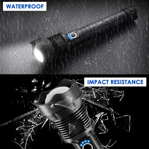 Vista 5 de Linternas recargables de alto lúmenes, linterna resistente recargable, linterna LED súper brillante con 5 modos, luz de flash potente ajustable