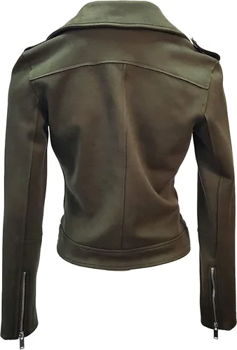 Vista 2 de ODCOCD Faux Suede Jacket for Women Long Sleeve Zipper Up Casual Outwear