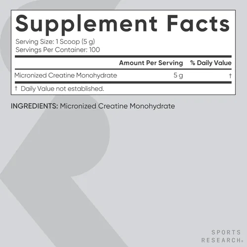 Vista 5 de Sports Research Creatine Monohydrate - Ganar músculo magro, mejorar el rendimiento y la fuerza y apoyar la recuperación del entrenamiento* - 5 g