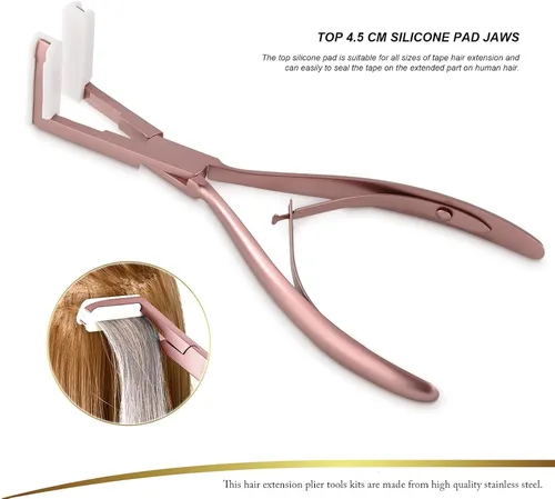 Vista 4 de EHDIS Cinta en extensiones de cabello Alicates de acero inoxidable Extensiones de superficie plana Cinta de sellado de cinta Alicates Herramienta