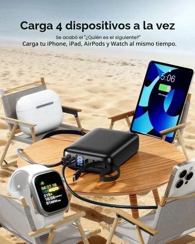 Vista 3 de Cargador Portátil 50000mAh Power Bank, Cargador de Teléfono Portátil con 2 Cables Integrados, 22.5W Carga Rápida Elementos Esenciales de Viaje