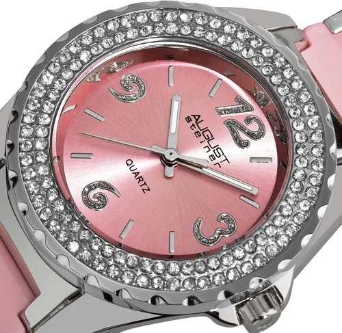 Vista 2 de August Steiner AS8036 - Reloj de pulsera de cerámica con dos filas de cristales auténticos en bisel