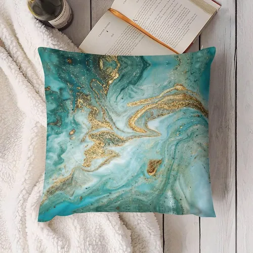 Vista 4 de Funda de almohada decorativa cuadrada de 18 x 18 pulgadas, mármol verde con purpurina dorada, funda de almohada decorativa de algodón con cremallera