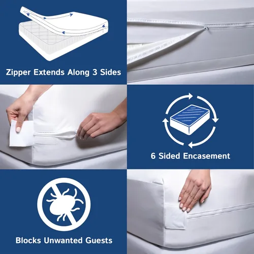 Vista 5 de Protector de Colchón Queen Contra Chinches Impermeable con Cremallera - Bolsillo Profundo que se Adapta hasta 20" de Profundidad - Funda