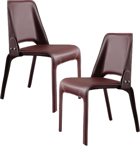 Vista 10 de JKGHK Leather Dining Chairs, Armless Room Chairs, Upholstered Kitchen Chair with Backrest, Side Chair with Metal Legs, for Bedroom, Cafe Brown