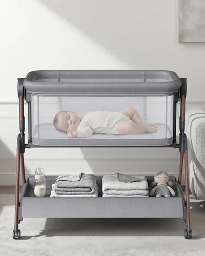 Vista 10 de Cuna para bebé - Cuna para dormir al lado de la cama, Cunas al lado de la cama 3-en-1 para bebé, Cuna con movimiento, con colchón cómodo, ruedas